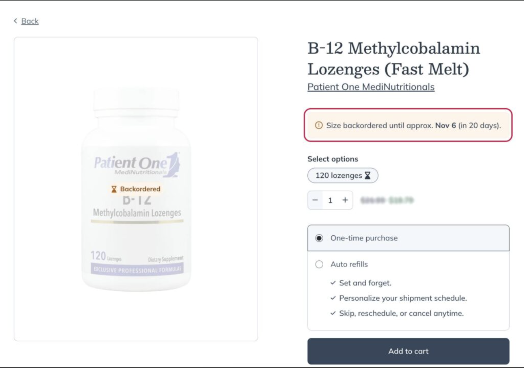 Finding the estimated restock date on a product's display page.